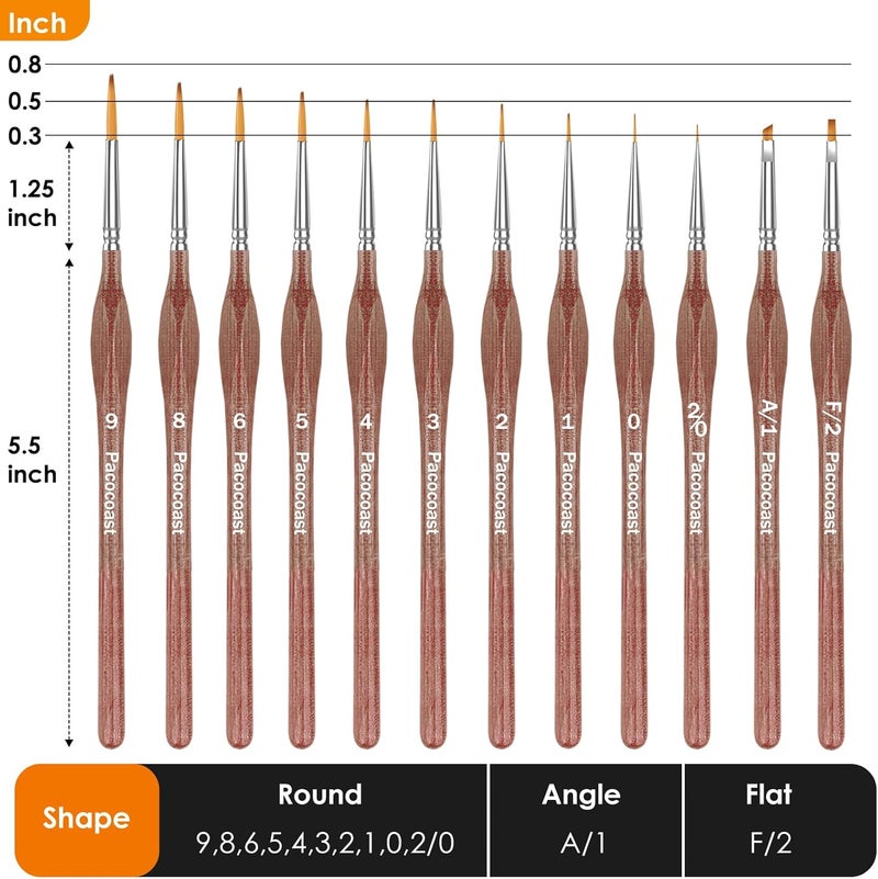 pacocoast 12PC Miniature Brushes, Detail Paint Brushes Set for Fine Detailing & Art Painting, Small Tiny Paint Brush Perfect for Acrylic, Paint by Number, Figurine, Craft, Models (Silver, Brown) - Image 3